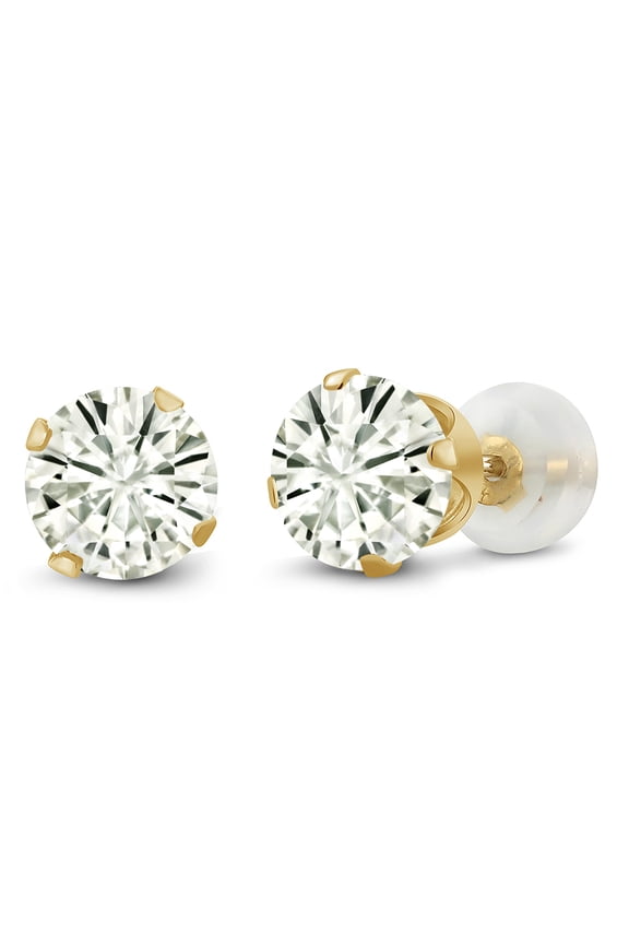 10K Yellow Gold Stud Earrings Round Near Colorless 1.60cttw Moissanite