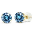 thumbnail image 1 of Gem Stone King 10K Yellow Gold Stud Earrings for Women Men Persian Blue Round Moissanite (0.46 Cttw), 1 of 3