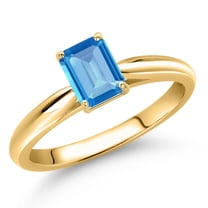 Gem Stone King 10K Yellow Gold Swiss Blue Topaz Engagement Ring for Women | 0.70 Cttw | Octagon 6X4MM | Gemstone November Birthstone | Size 6
