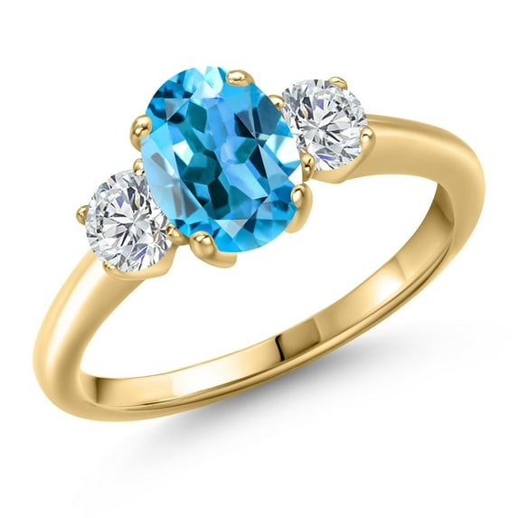 Gem Stone King 10K Yellow Gold Swiss Blue Topaz and Lab Grown Diamond Engagement Ring for Women | 2.04 Cttw | Oval 8X6MM | Gemstone November Birthstone | Size 5