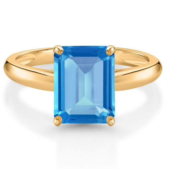 Gem Stone King 10K Yellow Gold Swiss Blue Topaz Solitaire Engagement Ring for Women (2.50 Cttw, Octagon 9X7MM, Gemstone November Birthstone, Available in Size 5, 6, 7, 8, 9)