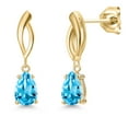 thumbnail image 1 of Gem Stone King 10K Yellow Gold Swiss Blue Topaz Stud Dangle Earrings for Women | 1.54 Cttw | Gemstone November Birthstone | Pear Shape 7X5MM, 1 of 6
