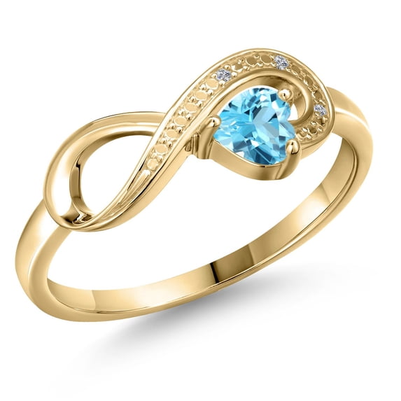 Gem Stone King 10K Yellow Gold Swiss Blue Topaz and White Diamond Accent Infinity Ring for Women (0.34 Cttw, Heart Shape 4MM, Gemstone November Birthstone, Size 7)