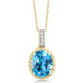 thumbnail image 1 of Gem Stone King 10K Yellow Gold Swiss Blue Topaz and White Diamond Pendant Necklace for Women (1.84 Cttw, Gemstone Birthstone, Oval 9X7MM, with 18 inch Chain), 1 of 5