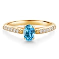 thumbnail image 1 of Gem Stone King 10K Yellow Gold Swiss Blue Topaz and White Lab Grown Diamond Engagement Ring for Women (0.73 Cttw, Oval 6X4MM, Gemstone November Birthstone, Size 8), 1 of 4