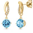 thumbnail image 1 of Gem Stone King 10K Yellow Gold Swiss Blue Topaz and Lab Grown Diamond Earrings for Women | 2.45 Cttw | Gemstone November Birthstone | Round 6.5MM, 1 of 6