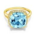 thumbnail image 1 of Gem Stone King 10K Yellow Gold Swiss Blue Topaz and White Created Sapphire Ring for Women (8.54 Cttw, Cushion 12MM, Gemstone Birthstone, Size 5 to 9), 1 of 5