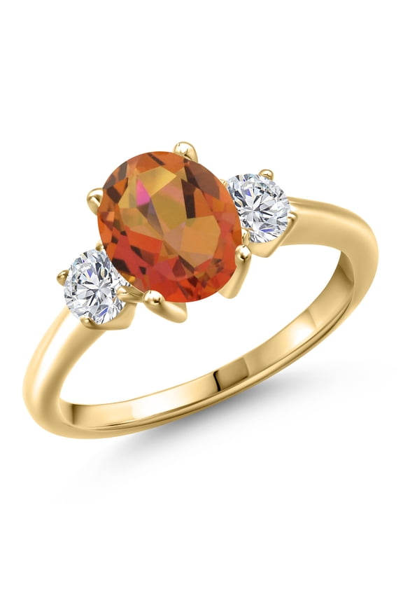 10K Yellow Gold Twilight Orange Mystic Quartz and Lab Grown Diamond Engagement Ring for Women | 2.34 Cttw | Oval 9X7MM | Gemstone Birthstone | Size 8