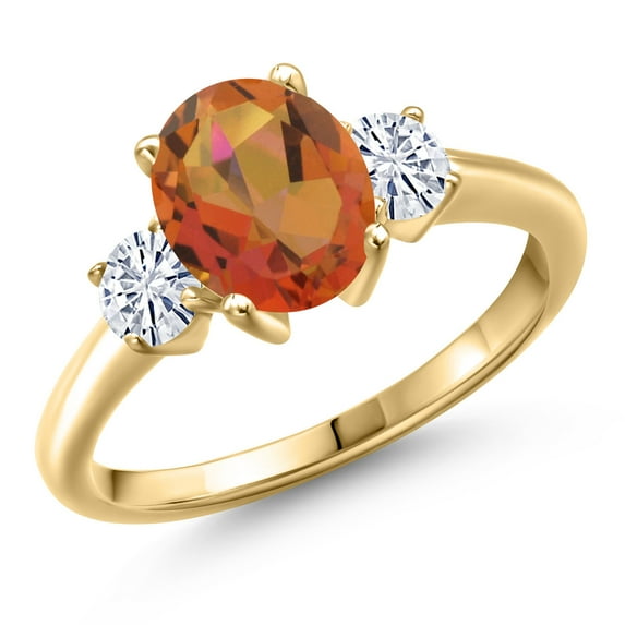 Gem Stone King 10K Yellow Gold Twilight Orange Mystic Quartz and White Moissanite Engagement Ring for Women | 2.26 Cttw | Oval 9X7MM | Gemstone Birthstone | Size 7