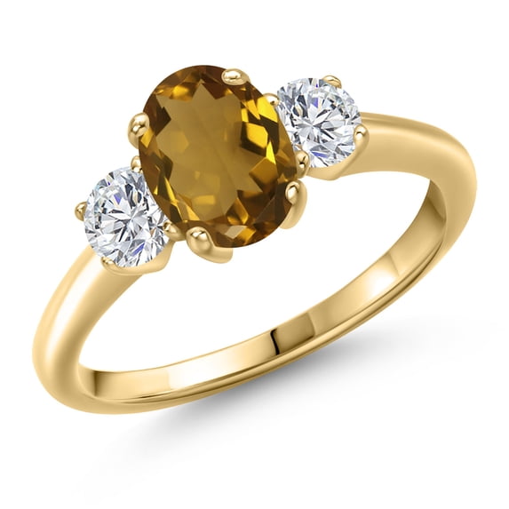 Gem Stone King 10K Yellow Gold Whiskey Quartz and Lab Grown Diamond Engagement Ring for Women | 1.54 Cttw | Oval 8X6MM | Gemstone Birthstone | Size 6