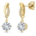thumbnail image 1 of Gem Stone King 10K Yellow Gold White Created Sapphire and Lab Grown Diamond Stud Dangle Earrings for Women | 2.05 Cttw | Gemstone September Birthstone | Round 6MM, 1 of 6
