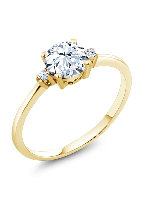 10K Yellow Gold White Created Sapphire Solitaire Engagement Ring for Women (1.23 Cttw, Round 6MM, Gemstone September Birthstone, Size 7)