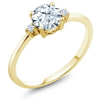 Gem Stone King 10K Yellow Gold White Created Sapphire Solitaire Engagement Ring for Women (1.23 Cttw, Round 6MM, Gemstone September Birthstone, Size 8)