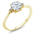 thumbnail image 1 of Gem Stone King 10K Yellow Gold White Created Sapphire and White Diamond Solitaire Engagement Ring for Women (1.23 Cttw, Round 6MM, Gemstone September Birthstone, Size 5), 1 of 6