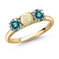 thumbnail image 1 of Gem Stone King 10K Yellow Gold White Ethiopian Opal and Blue Moissanite Engagement Ring for Women | 1.30 Cttw | Round Cabochon 5MM | Gemstone October Birthstone | Size 6, 1 of 6