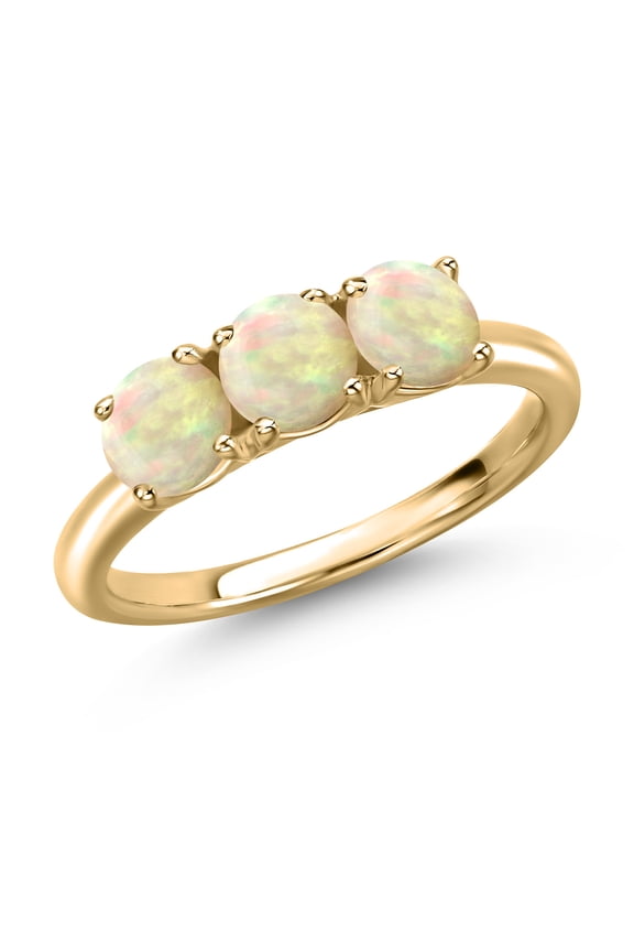 10K Yellow Gold White Ethiopian Opal Engagement Ring for Women | 0.90 Cttw | Round Cabochon 5MM | Gemstone October Birthstone | Size 5