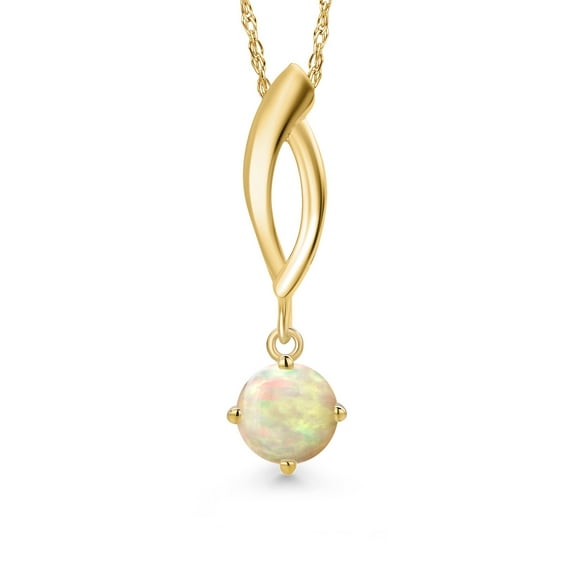 Gem Stone King 10K Yellow Gold White Ethiopian Opal Pendant Necklace for Women | 0.30 Cttw | Gemstone October Birthstone | Round Cabochon 5MM | With 18 inch Chain