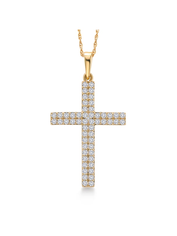 10K Yellow Gold Lab Grown Diamond Cross Pendant Necklace