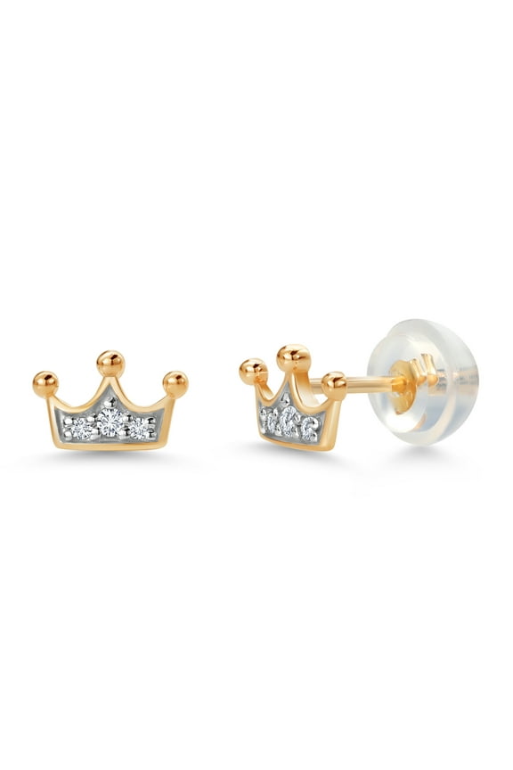 Royal Crown Stud Earrings for Women | White Lab Grown Diamond | 10K Yellow Gold | Fine Jewelry Gifts for Her Mom Women Wife