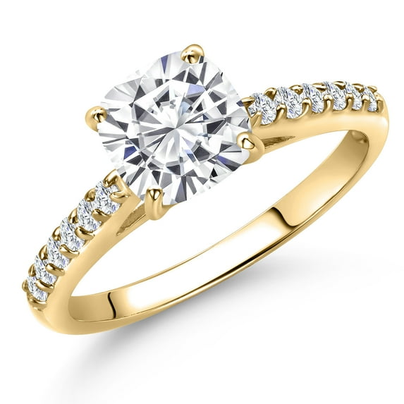 Gem Stone King 10K Yellow Gold White Moissanite and Lab Grown Diamond Engagement Ring for Women | 1.38 Cttw | Asscher Cut 6MM | Gemstone Birthstone | Size 5