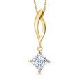 thumbnail image 1 of Gem Stone King 10K Yellow Gold White Moissanite Pendant Necklace for Women | 0.80 Cttw | Gemstone Birthstone | Princess 5MM | With 18 inch Chain, 1 of 6