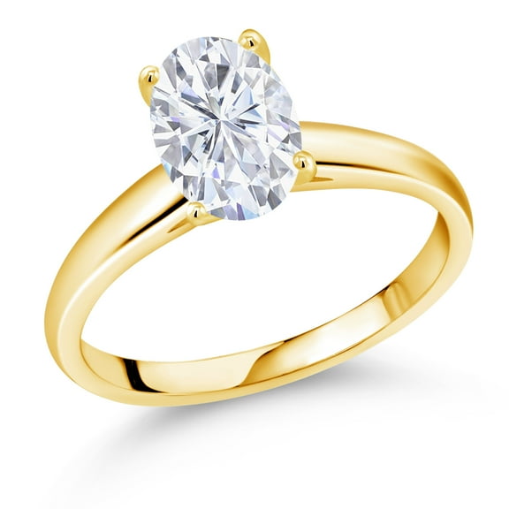 Gem Stone King 10K Yellow Gold White Moissanite Solitaire Engagement Ring | 2.10 Cttw | Oval 9X7MM | Wedding Anniversary Promise Gold Ring for Women | Available in Size 5, 6, 7, 8, 9