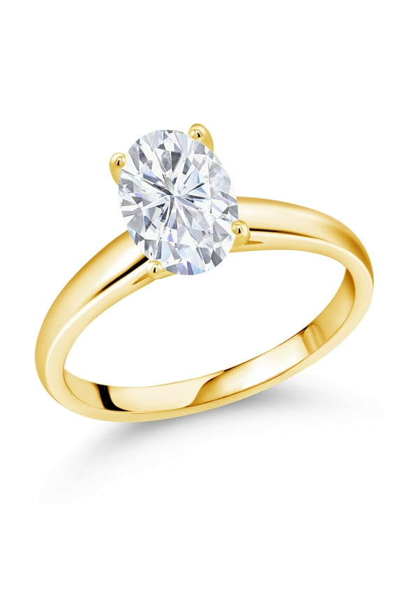10K Yellow Gold White Moissanite Solitaire Engagement Ring | 2.10 Cttw | Oval 9X7MM | Wedding Anniversary Promise Gold Ring for Women | Available in Size 5, 6, 7, 8, 9