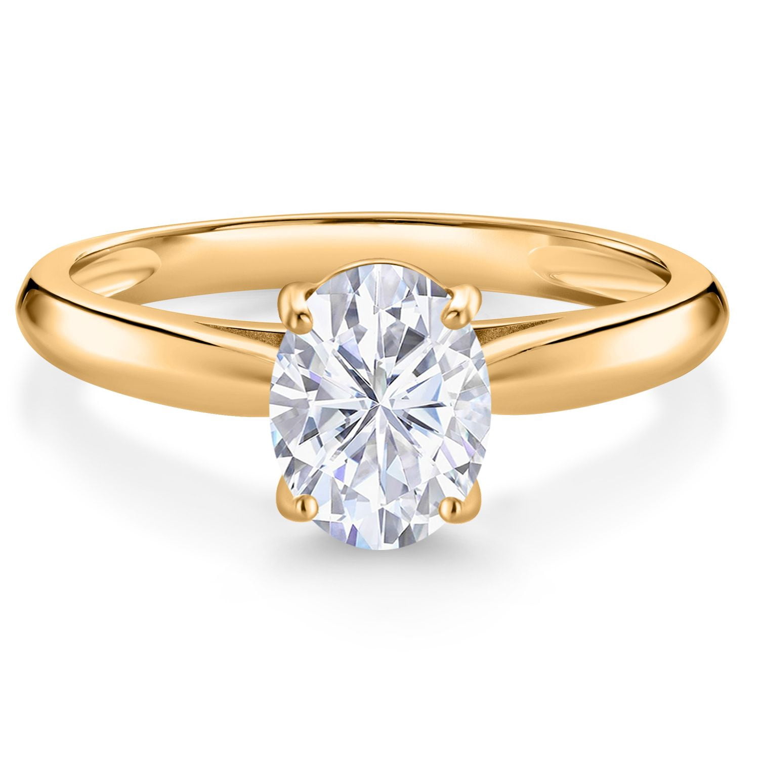 Gem Stone King 10K Yellow Gold White Moissanite Solitaire Engagement Ring for Women (1.50 Cttw, Oval 8X6MM, Gemstone Birthstone, Available in Size 5, 6, 7, 8, 9)