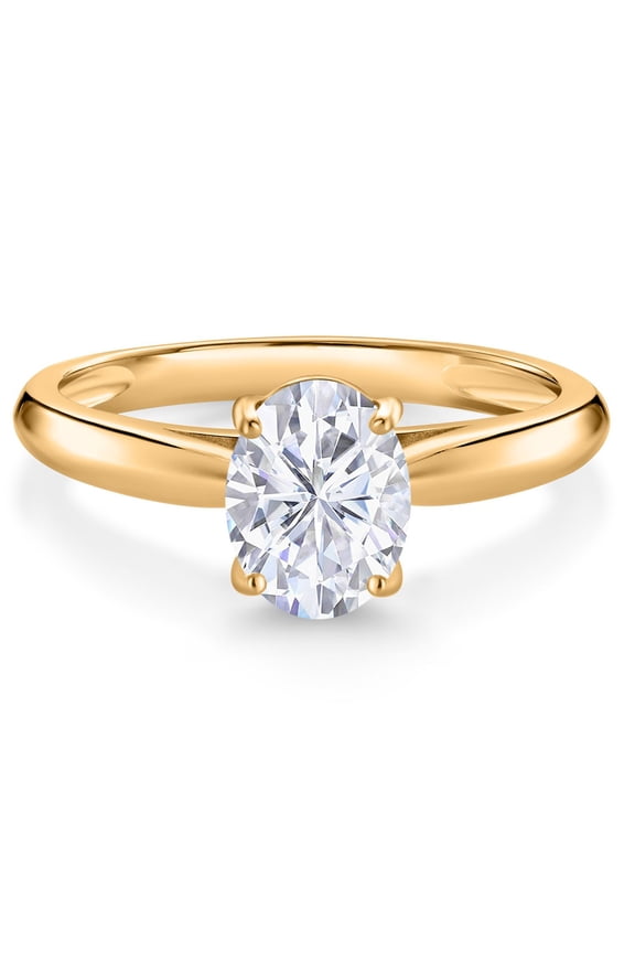 10K Yellow Gold White Moissanite Solitaire Engagement Ring for Women (1.50 Cttw, Oval 8X6MM, Gemstone Birthstone, Available in Size 5, 6, 7, 8, 9)