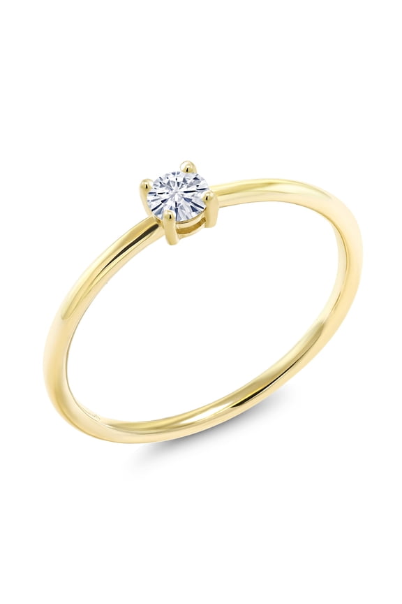 10K Yellow Gold White Moissanite Solitaire Engagement Ring for Women (0.16 Cttw, Round 3.5MM, Gemstone April Birthstone, Size 6)