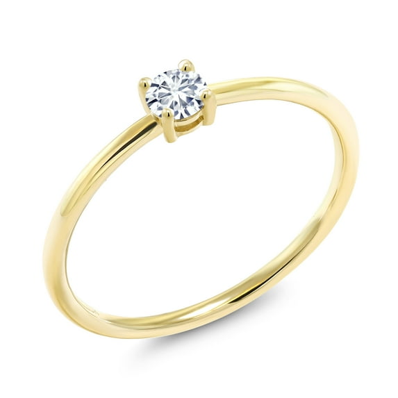 Gem Stone King 10K Yellow Gold White Moissanite Solitaire Engagement Ring for Women (0.16 Cttw, Round 3.5MM, Gemstone Birthstone, Size 9)