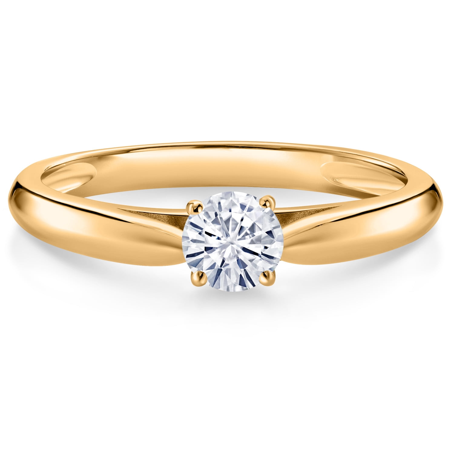 Gem Stone King 10K Yellow Gold White Moissanite Solitaire Engagement Ring for Women (0.23 Cttw, Gemstone, Round 4MM)