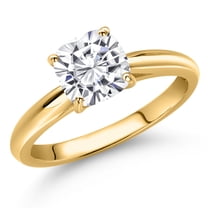 Gem Stone King 10K Yellow Gold White Moissanite Solitaire Engagement Ring for Women | 1.20 Cttw | Asscher Cut 6MM | Gemstone Birthstone | Size 9