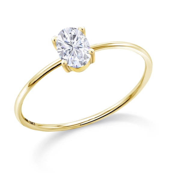 Gem Stone King 10K Yellow Gold White Moissanite Solitaire Wedding Engagement Anniversary Promise Ring for Women (0.50 Cttw, Oval 6X4MM)