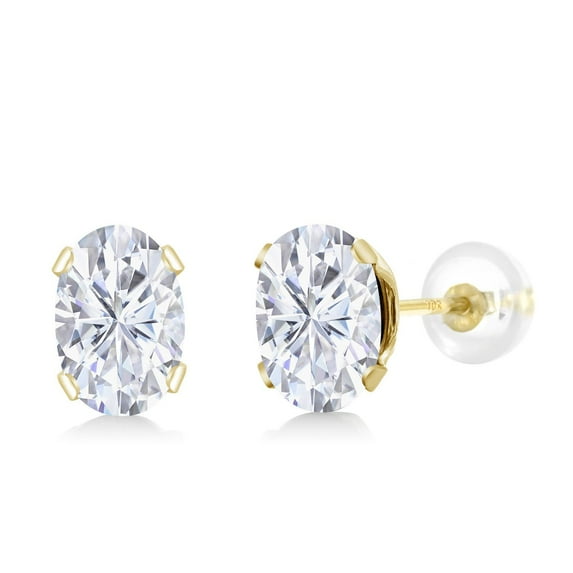 Gem Stone King 10K Yellow Gold White Moissanite Stud Earrings for Women Men (1.00 Cttw, Oval 6X4MM)