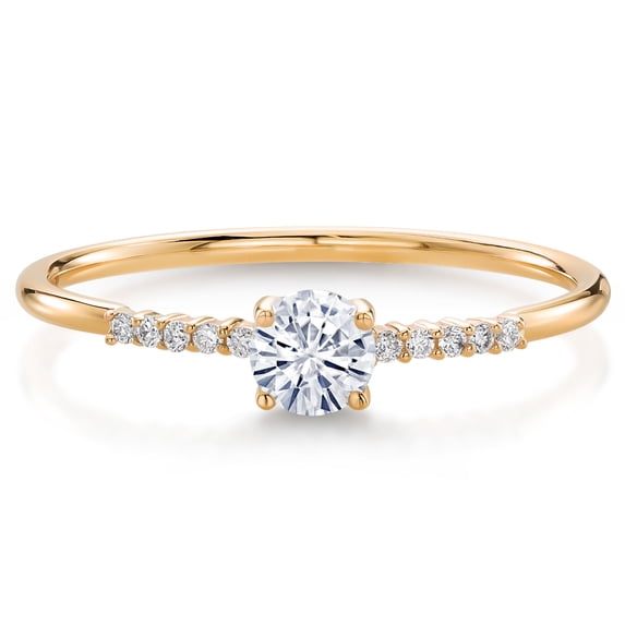 Gem Stone King 10K Yellow Gold White Moissanite and White Lab Grown Diamond Engagement Ring for Women (0.28 Cttw, Round 4MM, Gemstone Birthstone, Size 7)