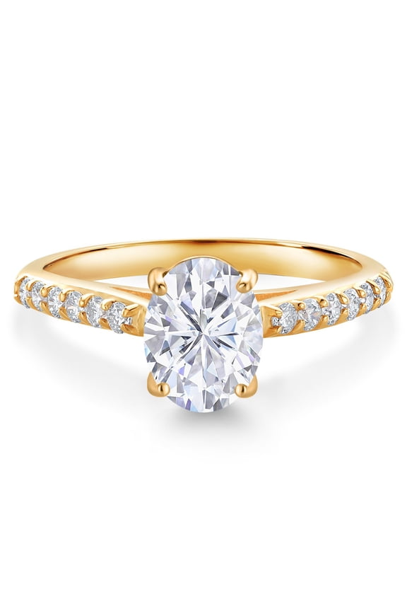 10K Yellow Gold White Moissanite and White Lab Grown Diamond Engagement Ring for Women (1.68 Cttw, Oval 8X6MM, Gemstone Birthstone, Size 9)