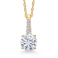 thumbnail image 1 of Gem Stone King 10K Yellow Gold White Moissanite and White Lab Grown Diamond Pendant Necklace for Women (0.55 Cttw, Round 5MM, Gemstone, with 18 inch Chain), 1 of 5