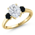 thumbnail image 1 of Gem Stone King 10K Yellow Gold White Moissanite and Black Onyx Engagement Ring for Women | 2.54 Cttw | Oval 9X7MM | Gemstone Birthstone | Size 9, 1 of 7
