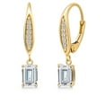 thumbnail image 1 of Gem Stone King 10K Yellow Gold White Moissanite and Lab Grown Diamond Dangle Earrings for Women | 1.24 Cttw | Gemstone Birthstone | Emerald Cut 6X4MM, 1 of 7