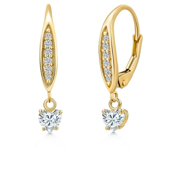 Gem Stone King 10K Yellow Gold White Moissanite and Lab Grown Diamond Earrings for Women | 0.55 Cttw | Gemstone Birthstone | Heart Shape 4MM