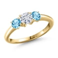 thumbnail image 1 of Gem Stone King 10K Yellow Gold White Moissanite and Swiss Blue Topaz Engagement Ring for Women | 1.21 Cttw | Round 5MM | Gemstone Birthstone | Size 6, 1 of 7