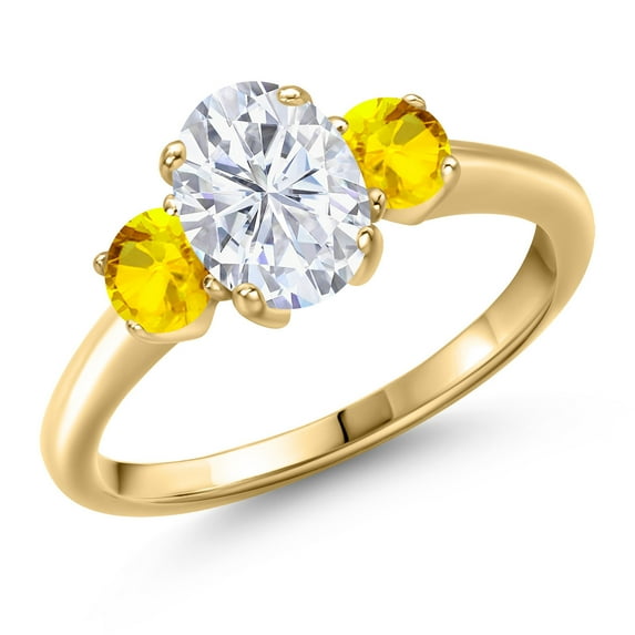 Gem Stone King 10K Yellow Gold White Moissanite and Yellow Sapphire Engagement Ring for Women | 2.22 Cttw | Oval 8X6MM | Gemstone Birthstone | Size 6
