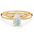 thumbnail image 1 of Gem Stone King 10K Yellow Gold White Opal Solitaire Engagement Ring for Women (1.00 Cttw, Oval Cabochon 7X5MM, Gemstone October Birthstone, Available in Size 5, 6, 7, 8, 9), 1 of 4