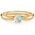 thumbnail image 1 of Gem Stone King 10K Yellow Gold White Simulated Opal Solitaire Engagement Ring for Women (0.25 Cttw, Gemstone October Birthstone, Round Cabochon 4MM), 1 of 4