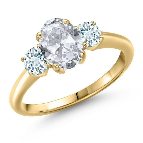 Gem Stone King 10K Yellow Gold White Topaz and Sky Blue Aquamarine Engagement Ring for Women | 2.00 Cttw | Oval 8X6MM | Gemstone November Birthstone | Size 8