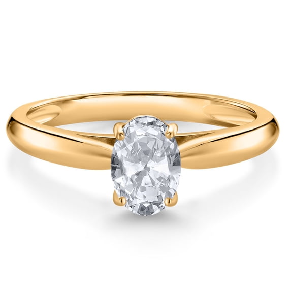 Gem Stone King 10K Yellow Gold White Topaz Solitaire Engagement Ring for Women (1.00 Cttw, Oval 7X5MM, Gemstone November Birthstone, Available in Size 5, 6, 7, 8, 9)
