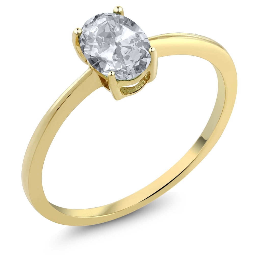 Gem Stone King 10K Yellow Gold White Topaz Solitaire Engagement Ring for Women (0.95 Cttw, Oval 7X5MM, Gemstone November Birthstone, Size 7)