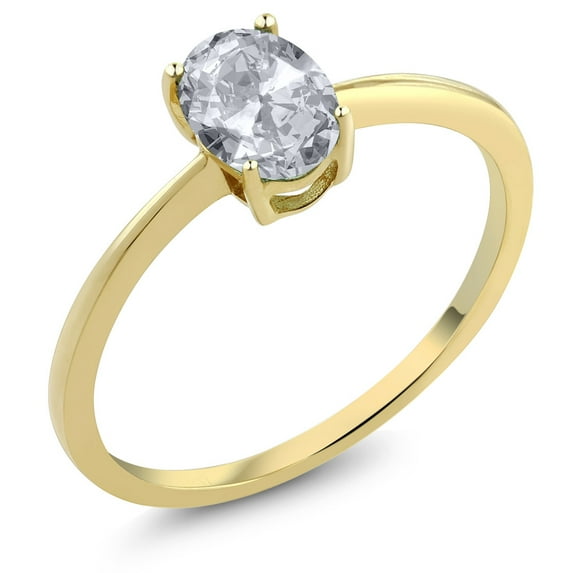 Gem Stone King 10K Yellow Gold White Topaz Solitaire Engagement Ring for Women (0.95 Cttw, Oval 7X5MM, Gemstone November Birthstone, Size 9)