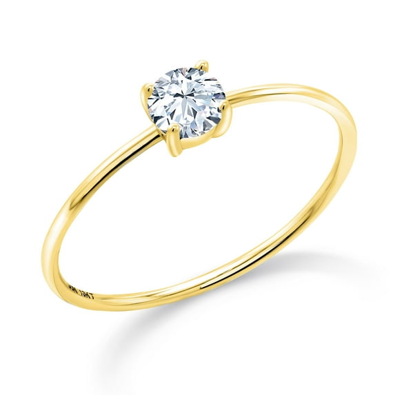Gem Stone King 10K Yellow Gold White Zirconia Engagement Ring for Women | 0.25 Cttw | Round 4MM | Gemstone Birthstone | Size 7
